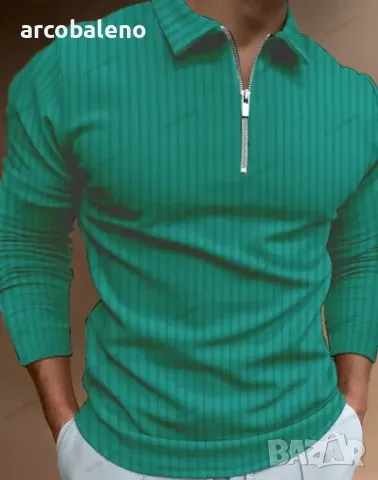 Мъжка едноцветна блуза с цип на райе с дълъг ръкав, 7цвята, снимка 8 - Блузи - 39299312