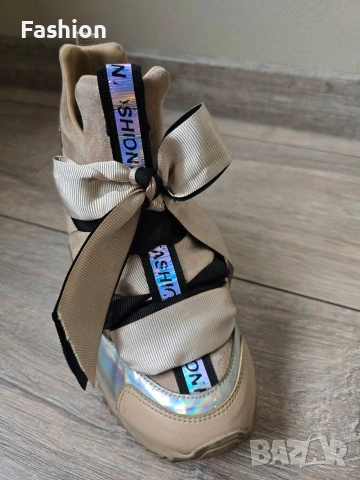 Дамски маратонки \ сникърси на платформа с панделка., снимка 3 - Маратонки - 53093874