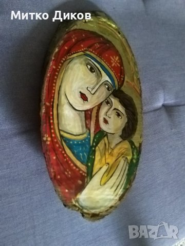 Икона Дева Мария с младенеца върху дърво ръчно рисувана, снимка 8 - Икони - 44051264