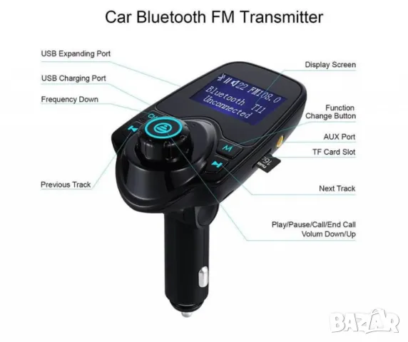 Трансмитер зарядно с МР3 плейър, радио и Bluetooth връзка HF25, снимка 5 - Друга електроника - 48928484