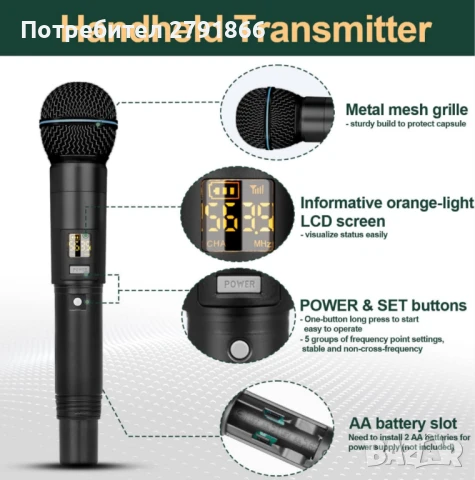 Depusheng R4 Караоке Безжични Микрофони Професионална 4-канална система нова, снимка 9 - Микрофони - 50617676