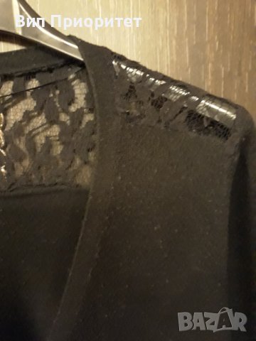Черна жилетка плетиво + коприна , ефектен стайлинг, дантелени сегментина гърба зад врата и на рамене, снимка 6 - Жилетки - 37456400
