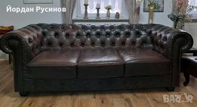Честърфийлд chesterfield кожен класически диван гарнитура 
