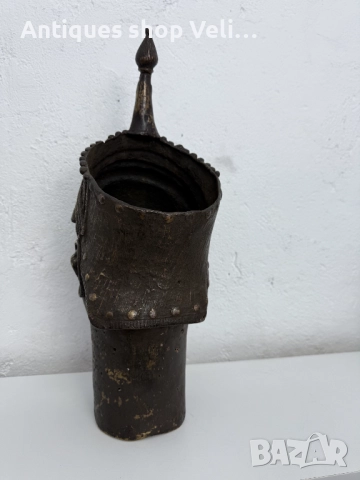 Африканско изкуство-бронзова глава Бенин №7561, снимка 5 - Антикварни и старинни предмети - 52245740