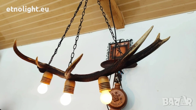 Изработваме полилеи от еленови рога с ръчно изработени дървени чашки , снимка 2 - Полилеи - 53334420