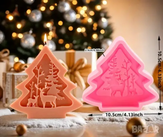 Молд елха с елени за свещи , снимка 3 - Форми - 50238370