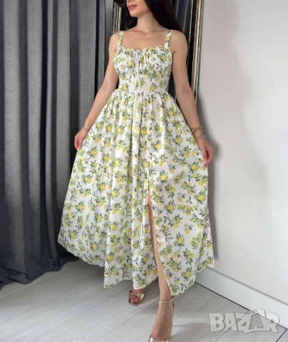 Дълга рокля с лимони , снимка 2 - Рокли - 50977102