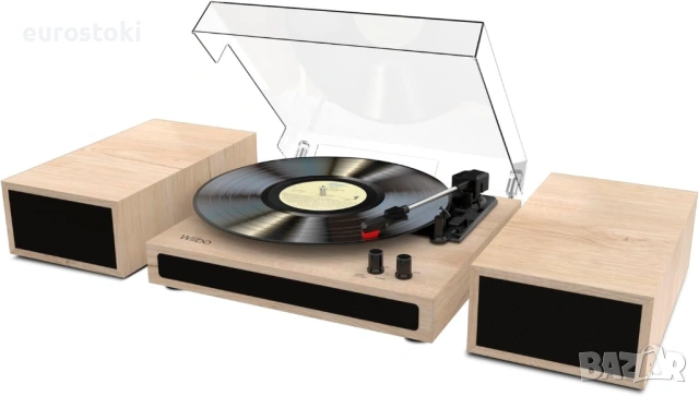 Wiibo Mustang 1970-BT Natural - Грамофон с вградени високоговорители от висок клас и Bluetooth