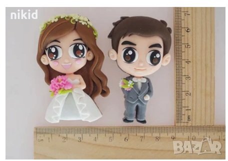 Анимирани младоженци Булка Младоженец сватба силиконов молд форма торта фондан шоколад гипс , снимка 4 - Форми - 21438554