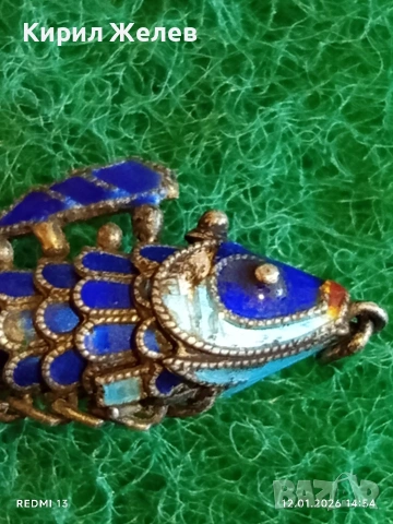 Винтидж сребърен медальон Риба син емайл рядък нестандартен подарък 52573, снимка 2 - Колиета, медальони, синджири - 53073412