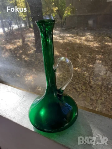 Невероятна голяма зелена кана гарафа декантер, снимка 7 - Антикварни и старинни предмети - 51169425