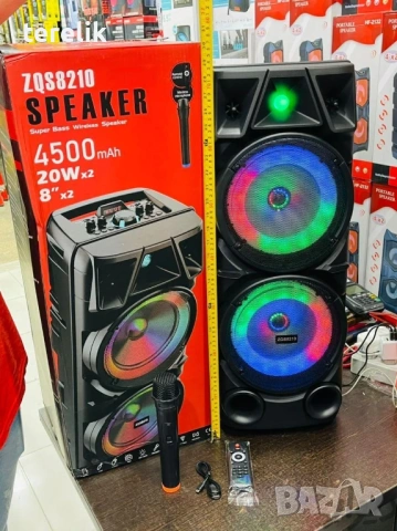 % Нова ZQS 8210 2х8 120W 6500mah 2 микрофона ПРЕНОСИМА КАРАОКЕ КОЛОНА От вносител 12 месеца гаранци, снимка 18 - Тонколони - 53165284