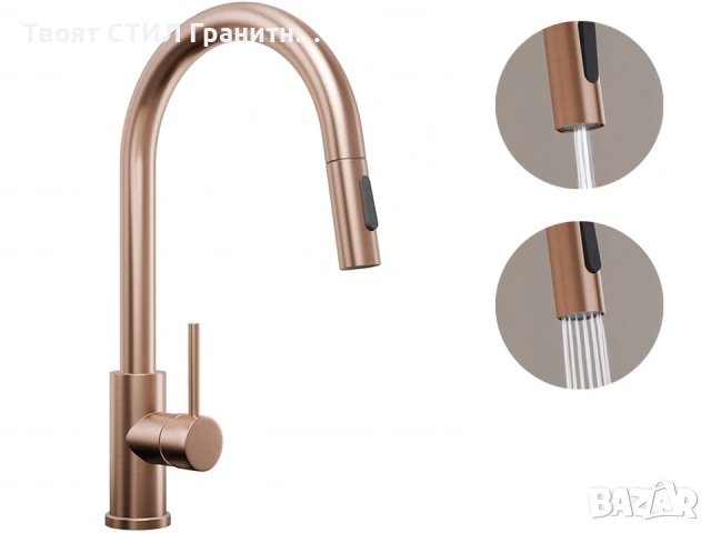 БЕЖОВА ГРАНИТНА МИВКА + МЕДНИ АКСЕСОАРИ – ЛУКС КОМБИНАЦИЯ, КОЯТО НЕ СЕ ВИЖДА ВСЕКИ ДЕН, снимка 2 - Мивки - 53270518