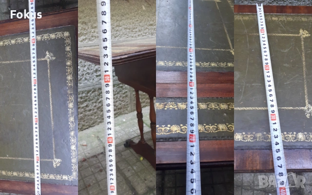 Две винтич масички от махагон със зелена кожа и златен лист, снимка 6 - Антикварни и старинни предмети - 53429510