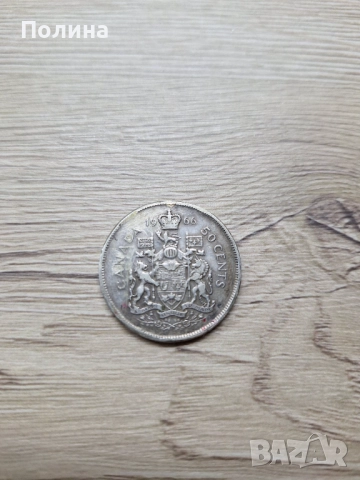 1966 CANADIAN HALF DOLLAR 50 CENTS .800 SILVER, снимка 2 - Нумизматика и бонистика - 52900216