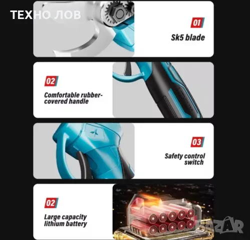 Акумулаторна лозарска ножица 48V/8Ah с 2 батерии и куфар, снимка 14 - Градинска техника - 37086880