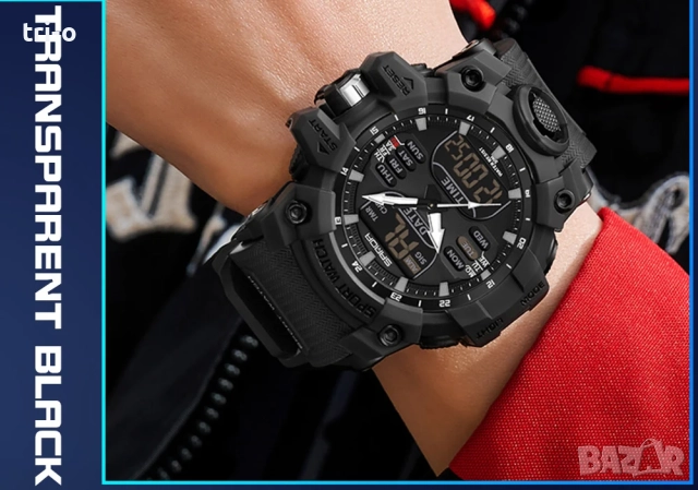 SANDA Луксозен мъжки електронен часовник, спортен, LED, аналогов, дигитален, хронограф, военен, двое, снимка 3 - Мъжки - 52020087