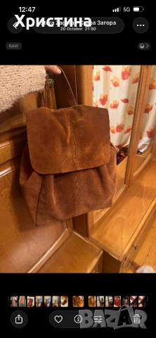 Дамска раница естествен велур , снимка 4 - Раници - 52318074