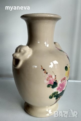 Порцеланова ваза от Виетнам с богата орнаментика и дръжки, лъвски глави ., снимка 7 - Вази - 43272011