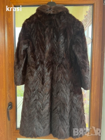Стилен Визон за зимата, до под коляното, тъмнокафяв, снимка 4 - Палта, манта - 52420076
