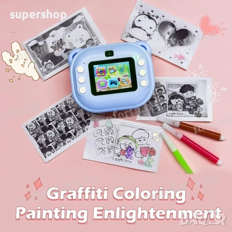 Детски Фотоапарат камера с незабавен печат и функции „Направи си сам“, снимка 6 - Други - 52566289