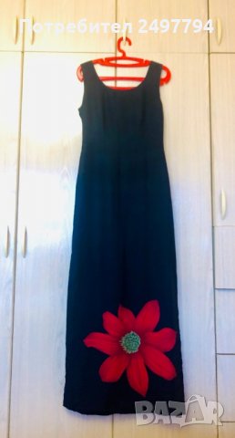  Дълга черна рокля с червено цвете, снимка 3 - Рокли - 27587512