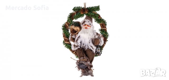 Коледен декоративен дървен венец Дядо Коледа, 36см 
