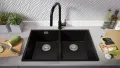 Черна гранитна мивка с две корита за вграждане под плот Лондон 80 Twin 760 x 470 мм, снимка 4