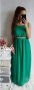 Дълга зелена рокля с коланче със сребристи камъчета, снимка 1 - Рокли - 40016552