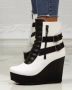 Боти на платформа - бяла кожа с черно ходило, снимка 3