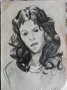 Стара авторска гафика, рисунка с молив, портрет жена