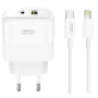 Зарядно/Адаптер 220V / XO-L137 PD 20W, USB 18W / + Type-C - Lightning Кабел / Бял / Баркод : 456412, снимка 1