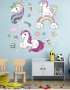 Анимирани Еднорог Unicorn с корони стикер постер лепенка за стена и мебел детска самозалепващ, снимка 1