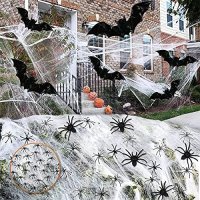Нова Декорация за Хелоуин 80 г паяжина с 20 бр. фалшиви паяци 16 бр. 3D прилепи, снимка 2 - Други - 43227703