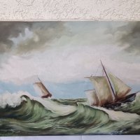 Картина "Буря в морето" - маслени бои на платно - 60/40см, снимка 2 - Антикварни и старинни предмети - 39013213