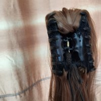 60 см Екстейшан конска опашка на шнола ,омбре черна с пепеляво, светло кестеняво , снимка 4 - Аксесоари за коса - 35499552