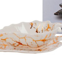 Сервиз керамична чиния и купичка във формата на листо, снимка 1 - Сервизи - 43018236