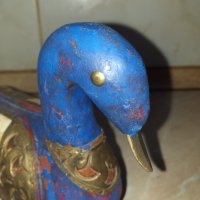 Страхотна синя дървена патица патка с месинг и кост, снимка 3 - Антикварни и старинни предмети - 43414187
