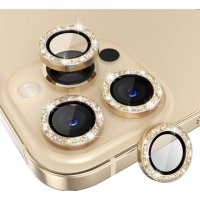 Протектор с камъни за Камера iPhone 15 Pro Max, Златист, снимка 1 - Фолия, протектори - 43033676