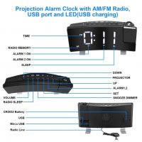 Прожекционен часовник LED извит екран, FM радио будилник, регулируем таймер за заспиване на тавана, снимка 5 - Стенни часовници - 37799457