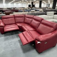 Червен кожен ъглов диван с електрически релаксиращ механизъм, снимка 5 - Дивани и мека мебел - 39712113