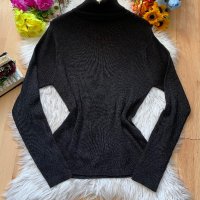 Черна лъскава рипсена блуза поло, снимка 1 - Блузи с дълъг ръкав и пуловери - 43033996