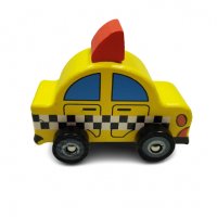 Играчка количка, Такси, Дървена, Жълта, 10х5 см, снимка 1 - Коли, камиони, мотори, писти - 37742924
