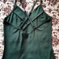 Официална дълга тъмнозелена рокля с кръстосани презрамки на гърба, снимка 3 - Рокли - 43451407