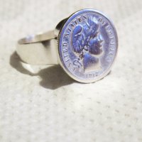 Мъжки сребърен пръстен, пръстен със сребърна монета - американски  долар One Dame 1912 г, снимка 3 - Пръстени - 32967335