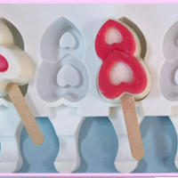 4 малки ескимо двойни сърца сладолед Popsicle Попсикъл молд силиконова форма калъп направа десерти, снимка 1 - Форми - 36438761