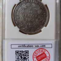 Франция 5 франка 1851 A / сребро, снимка 2 - Нумизматика и бонистика - 38015384