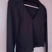 Черна рипс блуза, снимка 2 - Блузи с дълъг ръкав и пуловери - 43293629