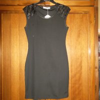  Елегантна дамска права черна рокля с лек ръкав с дантела и кожа, снимка 6 - Рокли - 26536795