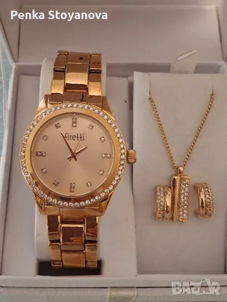 Дамен часовник firetti, обици и колие, снимка 1